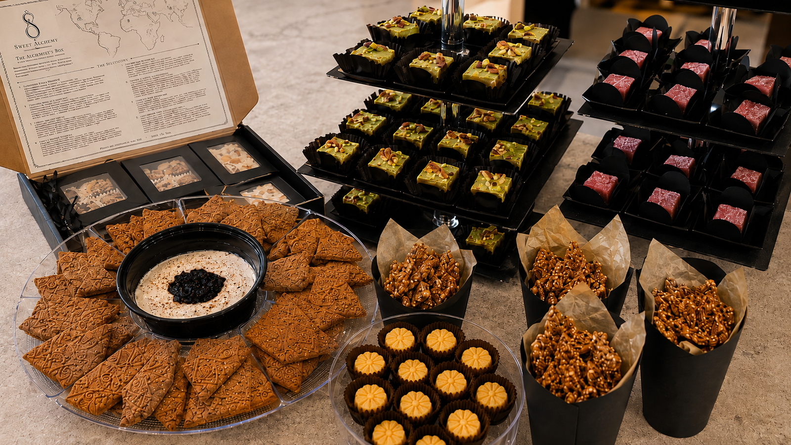 Tasting flight of curated confections arranged for a guided sampling